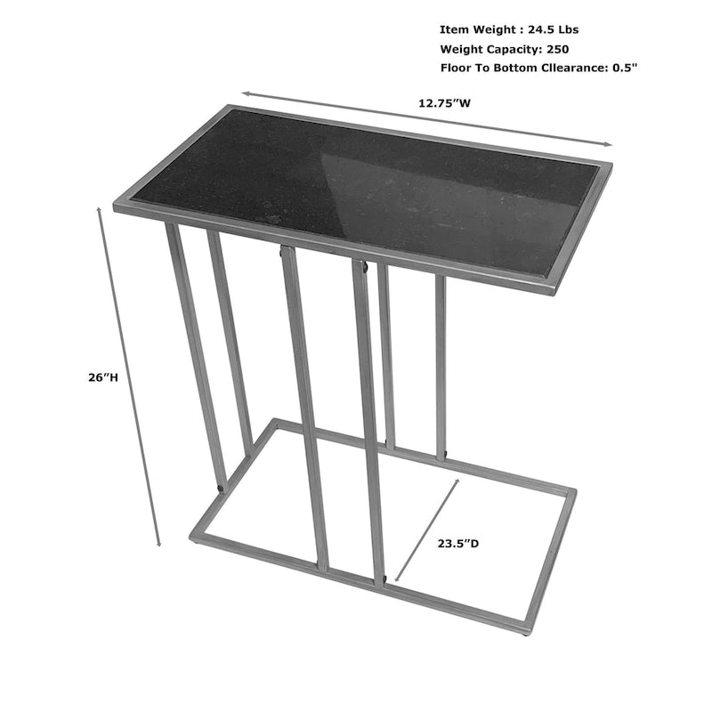 Table d'appoint en forme de C avec plateau en verre transparent et cadre en métal doré antique