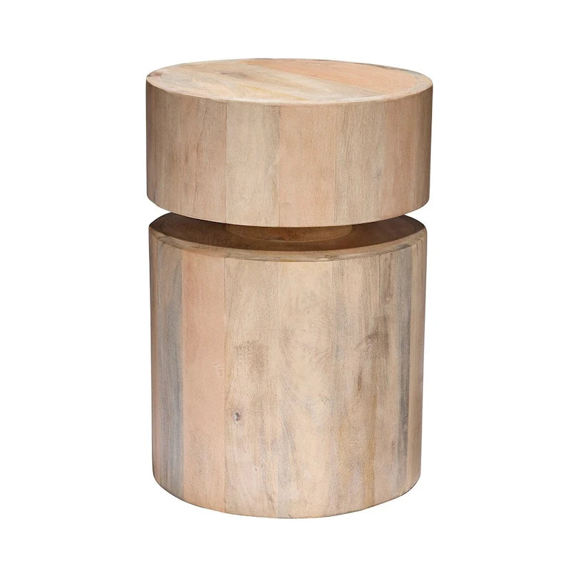Table d'appoint cylindrique ronde en bois de manguier naturel fabriquée à la main