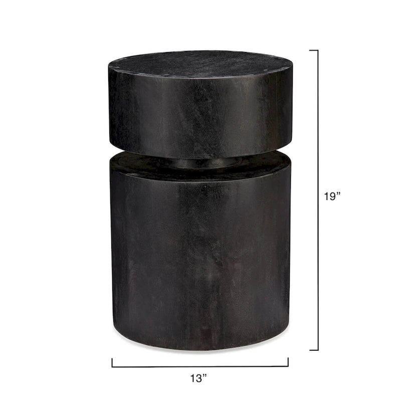 Table d'appoint cylindrique ronde en bois de manguier naturel fabriquée à la main