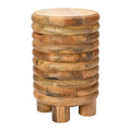 Tabouret d'appoint rond en bois massif nervuré, finition naturelle