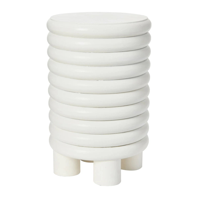 Tabouret d'appoint rond en bois massif nervuré, finition naturelle