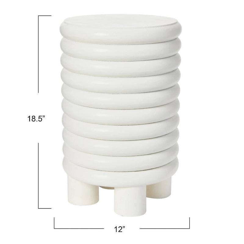 Tabouret d'appoint rond en bois massif nervuré, finition naturelle