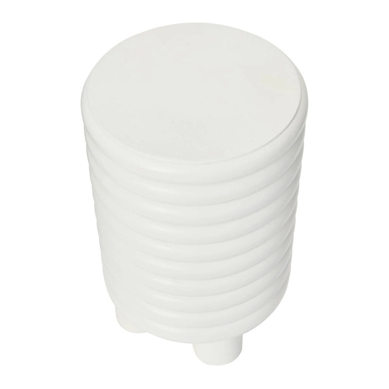 Tabouret d'appoint rond en bois massif nervuré, finition naturelle
