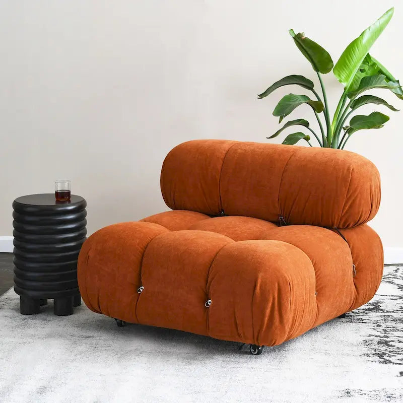Tabouret d'appoint rond en bois massif nervuré, finition naturelle
