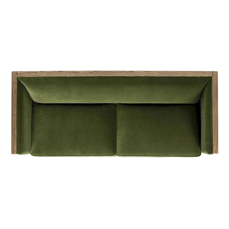 Canapé Tuxedo en velours avec cadre en rotin de bois de chêne Marron foncé Vert olive