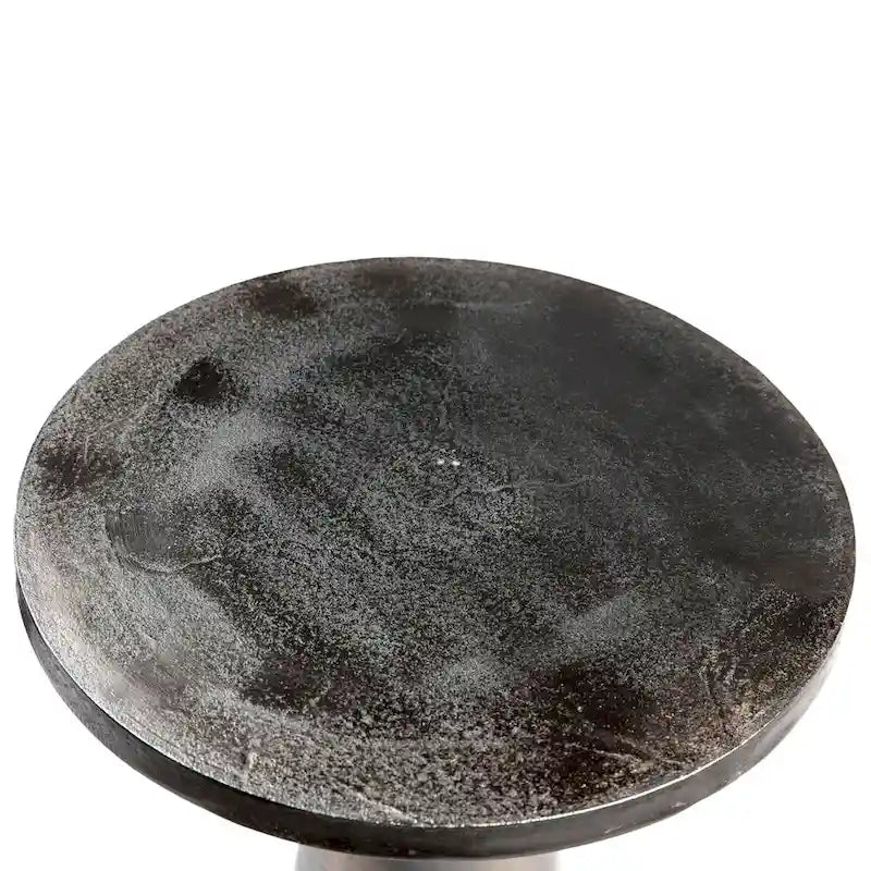Table d'appoint piédestal ronde en aluminium nickel noir style industriel moderne