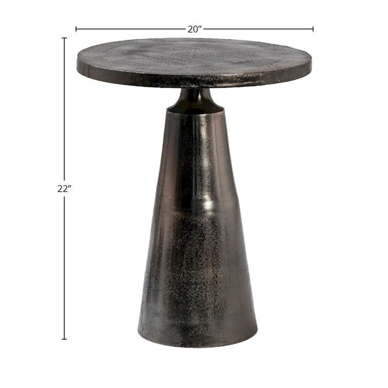 Table d'appoint piédestal ronde en aluminium nickel noir style industriel moderne