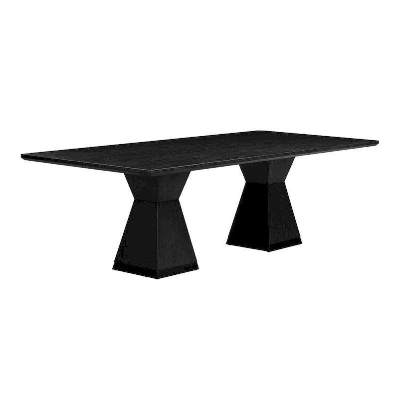 Table à manger rectangulaire en bois naturel avec piédestal double géométrique en laiton