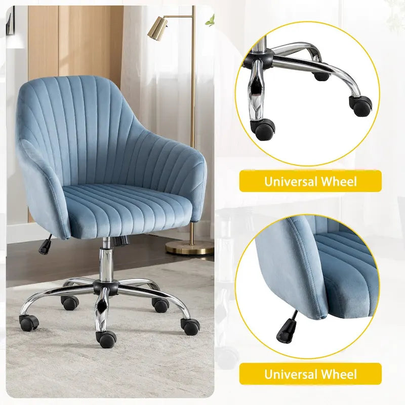 Fauteuil de bureau pivotant en velours avec hauteur réglable et roulettes