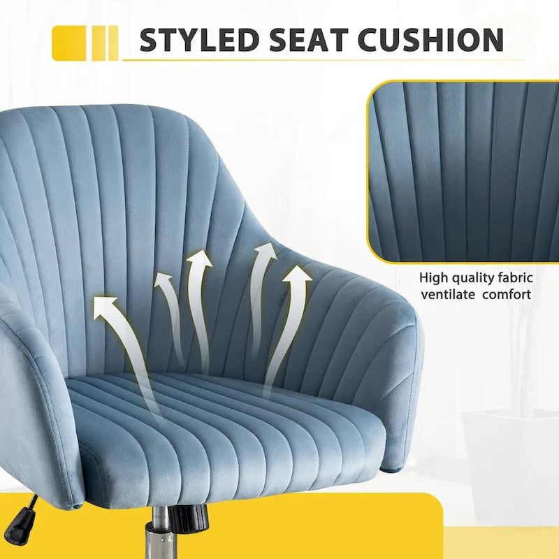 Fauteuil de bureau pivotant en velours avec hauteur réglable et roulettes