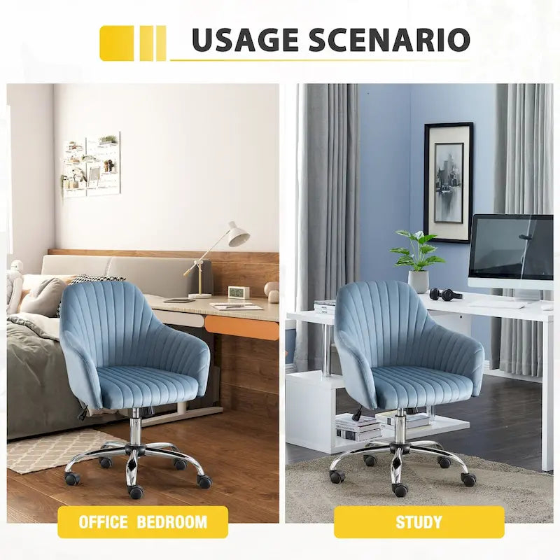 Fauteuil de bureau pivotant en velours avec hauteur réglable et roulettes