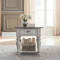 Table d'appoint avec tiroir en pin vieilli blanc antique et étagère inférieure