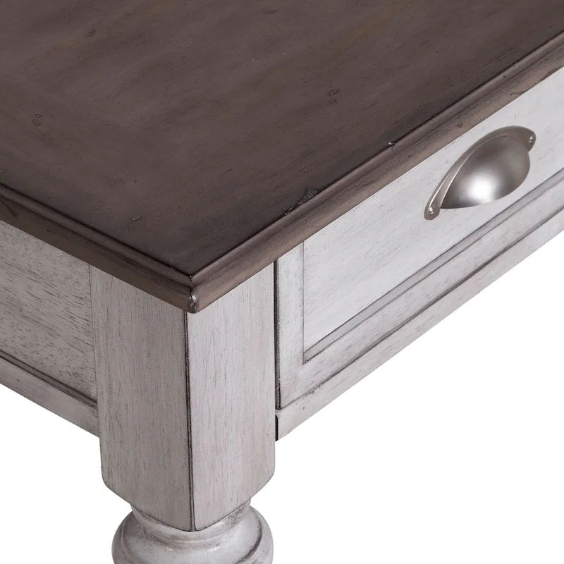 Table d'appoint avec tiroir en pin vieilli blanc antique et étagère inférieure