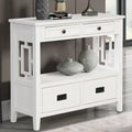 Console rustique en pin avec 4 tiroirs et étagère ouverte, blanc antique