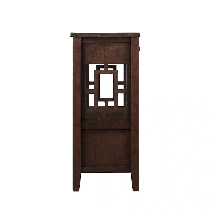 Console rustique en pin avec 4 tiroirs et étagère ouverte, blanc antique