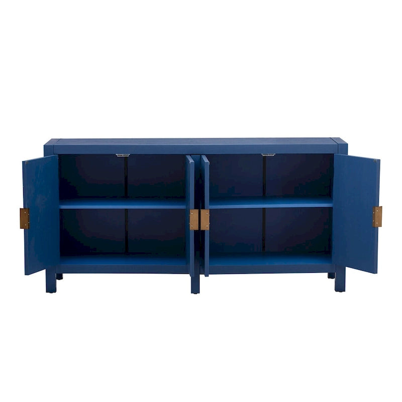 Buffet quatre portes avec motif de lignes rayonnantes et poignées dorées