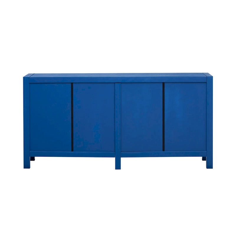Buffet quatre portes avec motif de lignes rayonnantes et poignées dorées