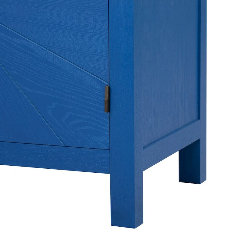 Buffet quatre portes avec motif de lignes rayonnantes et poignées dorées