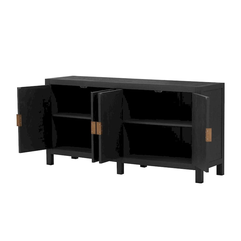 Buffet quatre portes avec motif de lignes rayonnantes et poignées dorées
