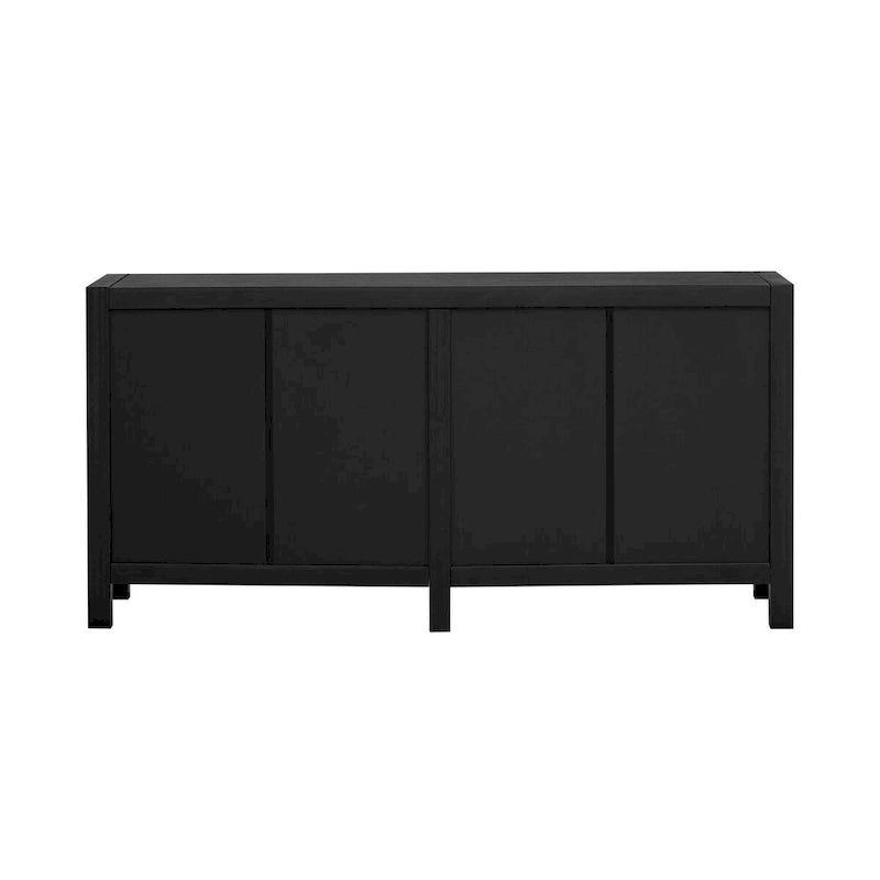 Buffet quatre portes avec motif de lignes rayonnantes et poignées dorées