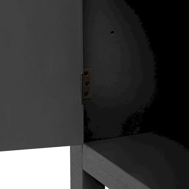 Buffet quatre portes avec motif de lignes rayonnantes et poignées dorées