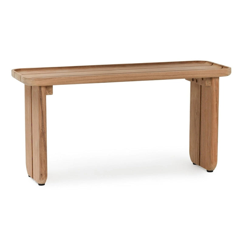 Table basse d'extérieur en teck naturel, larges lattes, finition mate