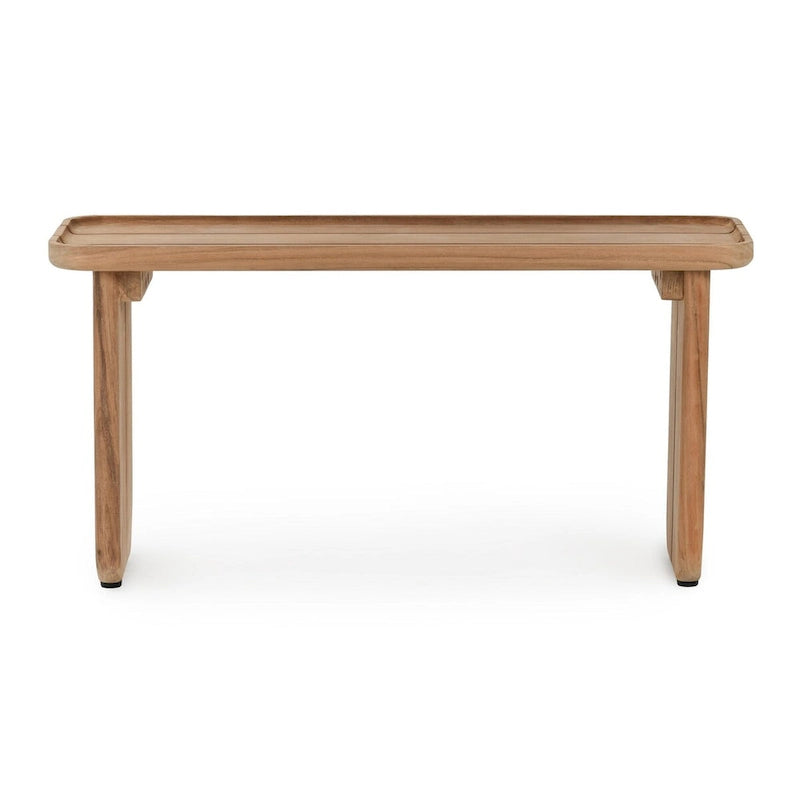 Table basse d'extérieur en teck naturel, larges lattes, finition mate