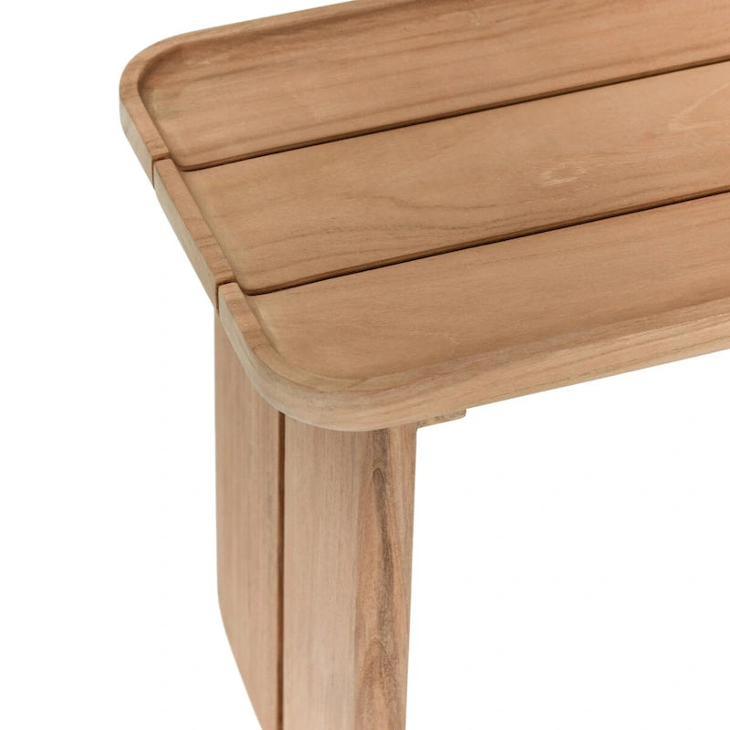 Table basse d'extérieur en teck naturel, larges lattes, finition mate