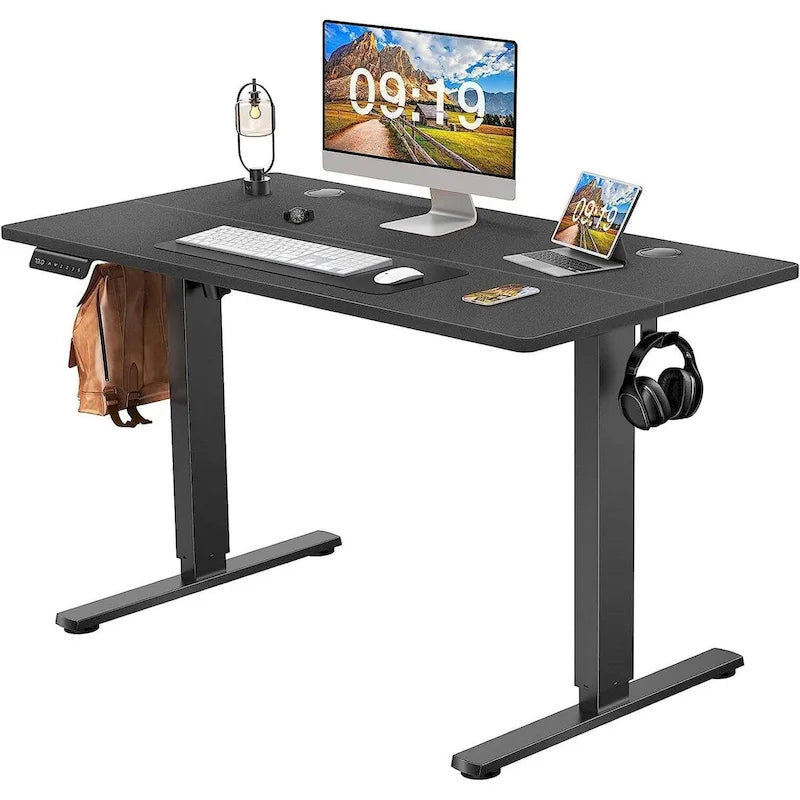 Bureau réglable en hauteur électrique avec plateau en bois noir et préréglages de mémoire