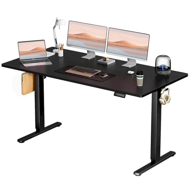 Bureau réglable en hauteur électrique avec plateau en bois noir et préréglages de mémoire