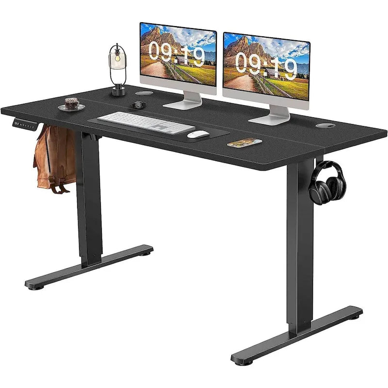 Bureau réglable en hauteur électrique avec plateau en bois noir et préréglages de mémoire