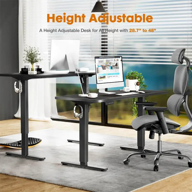 Bureau réglable en hauteur électrique avec plateau en bois noir et préréglages de mémoire
