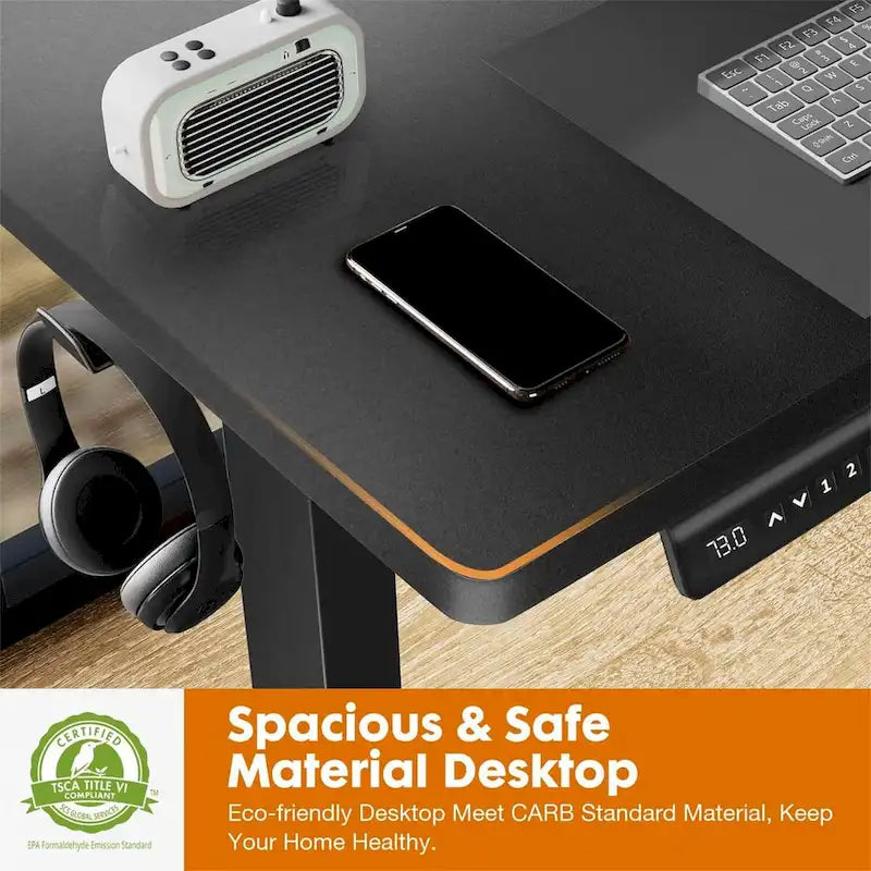 Bureau réglable en hauteur électrique avec plateau en bois noir et préréglages de mémoire