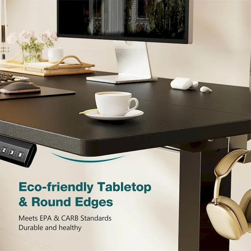 Bureau réglable en hauteur électrique avec plateau en bois noir et préréglages de mémoire