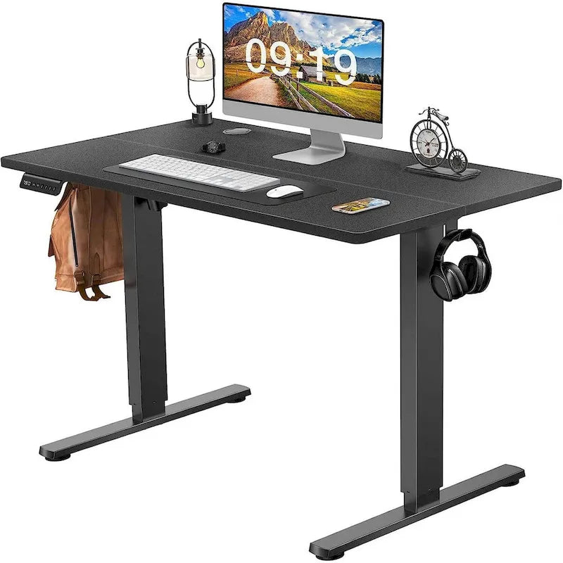 Bureau réglable en hauteur électrique avec plateau en bois noir et préréglages de mémoire