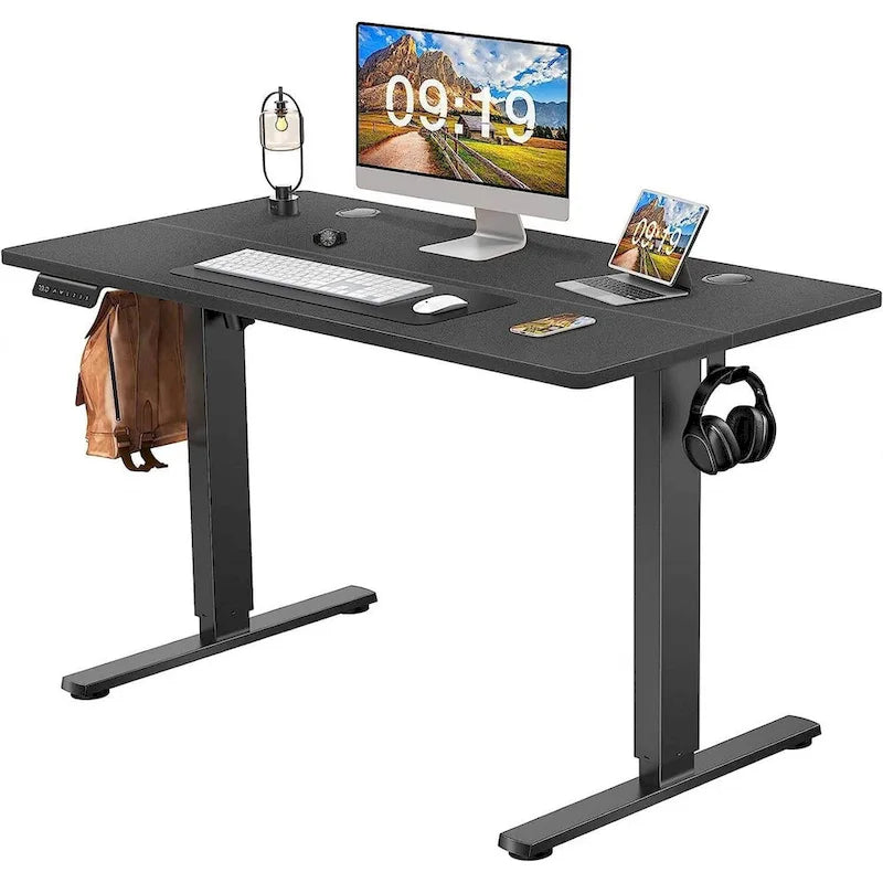Bureau réglable en hauteur électrique avec plateau en bois noir et préréglages de mémoire