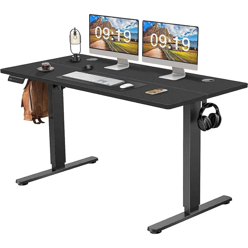 Bureau réglable en hauteur électrique avec plateau en bois noir et préréglages de mémoire