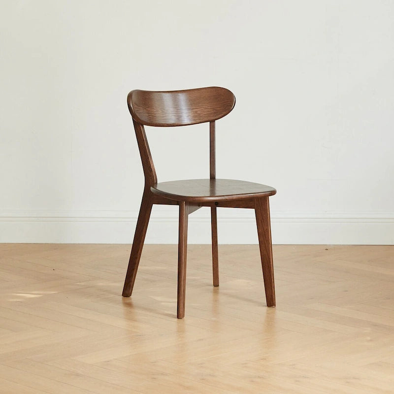 Chaise de salle à manger en bois de chêne massif, dossier incurvé, finition naturelle noyer