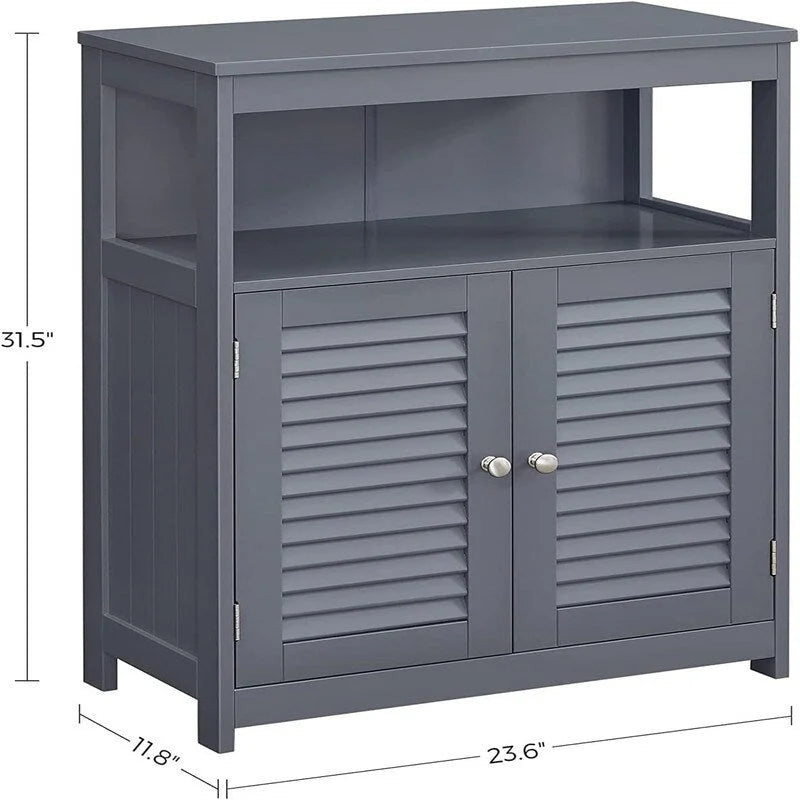Meuble de rangement au sol indépendant avec étagère ouverte et double porte persiennée