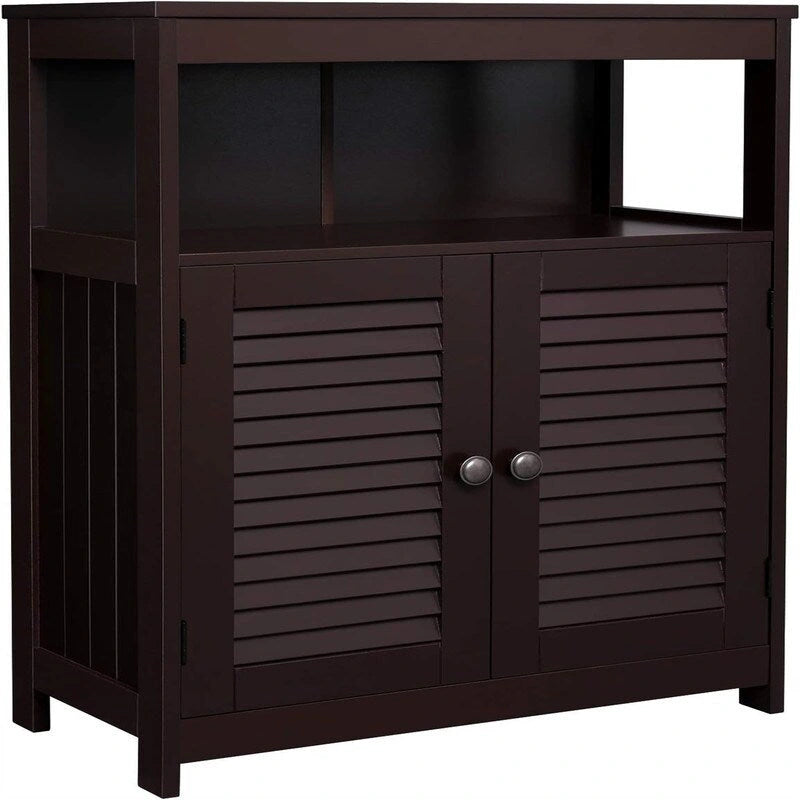Meuble de rangement au sol indépendant avec étagère ouverte et double porte persiennée