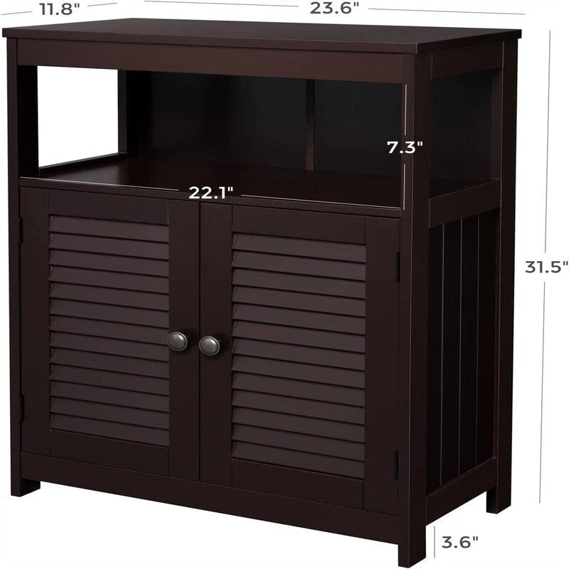 Meuble de rangement au sol indépendant avec étagère ouverte et double porte persiennée