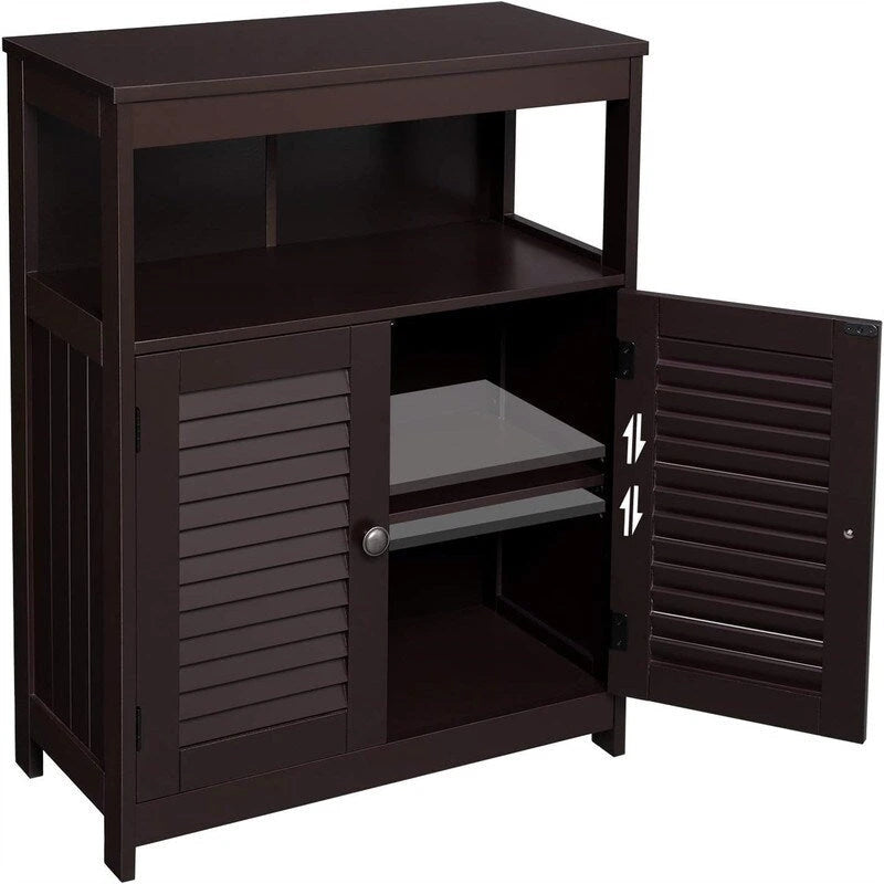 Meuble de rangement au sol indépendant avec étagère ouverte et double porte persiennée