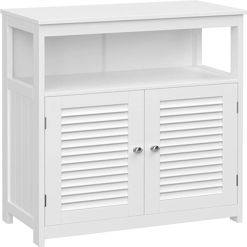 Meuble de rangement au sol indépendant avec étagère ouverte et double porte persiennée