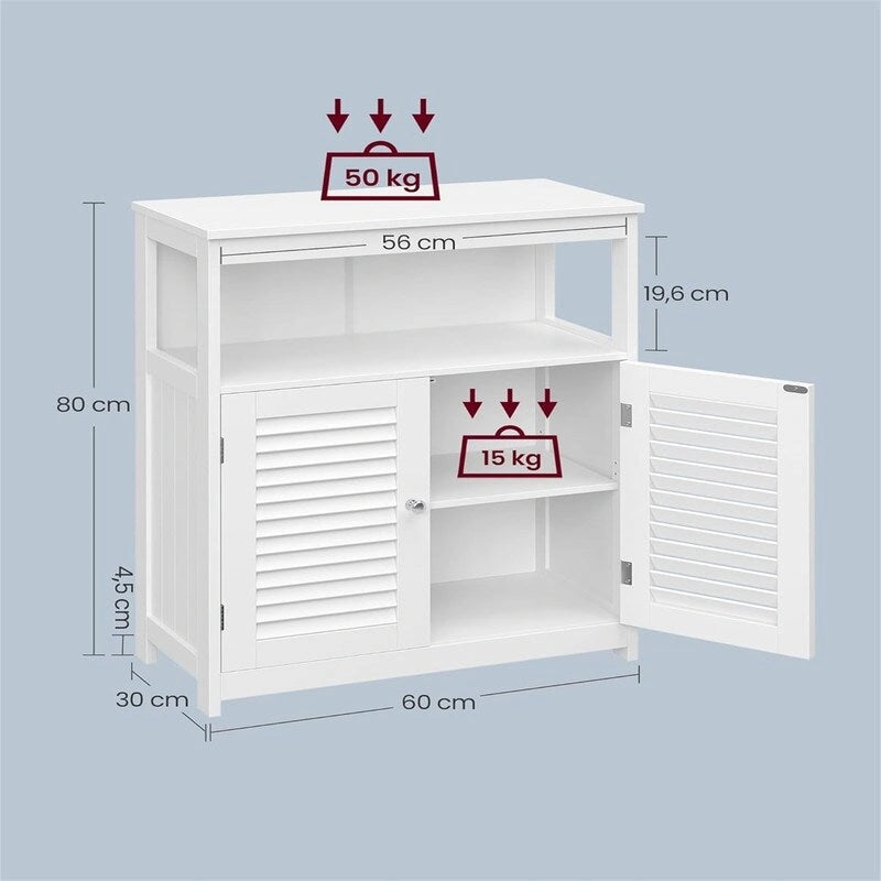 Meuble de rangement au sol indépendant avec étagère ouverte et double porte persiennée