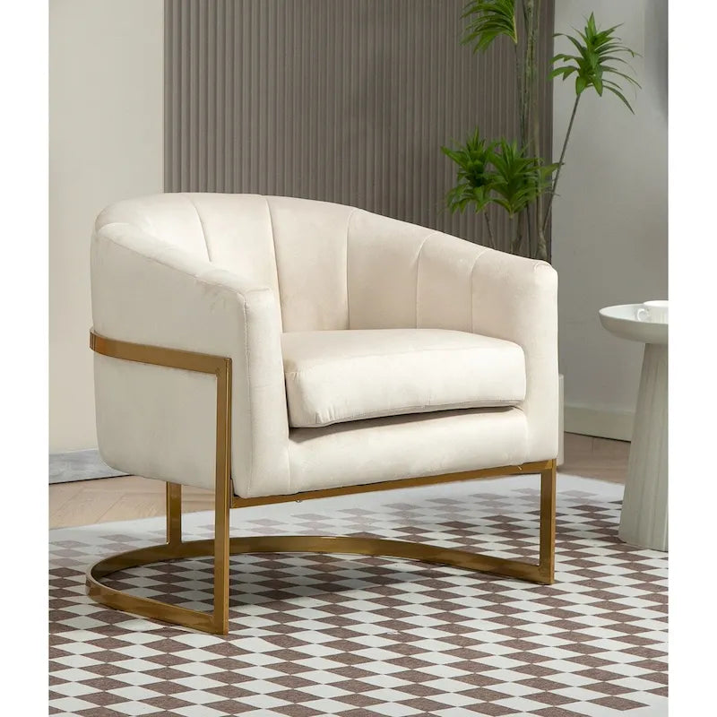 Fauteuil crapaud en velours avec piètement en métal doré