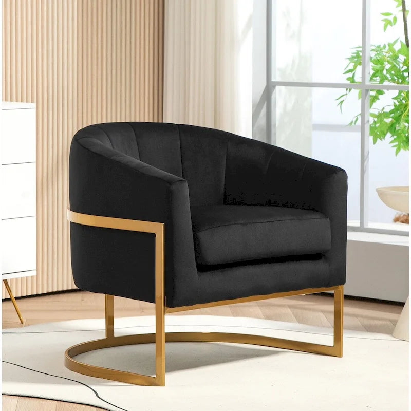 Fauteuil crapaud en velours avec piètement en métal doré