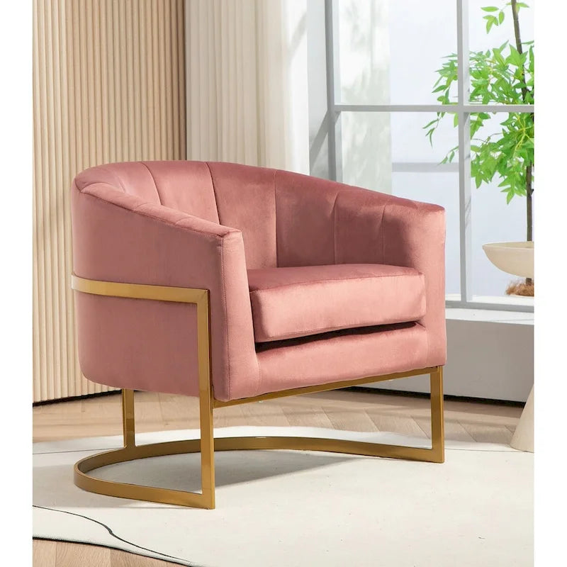 Fauteuil crapaud en velours avec piètement en métal doré