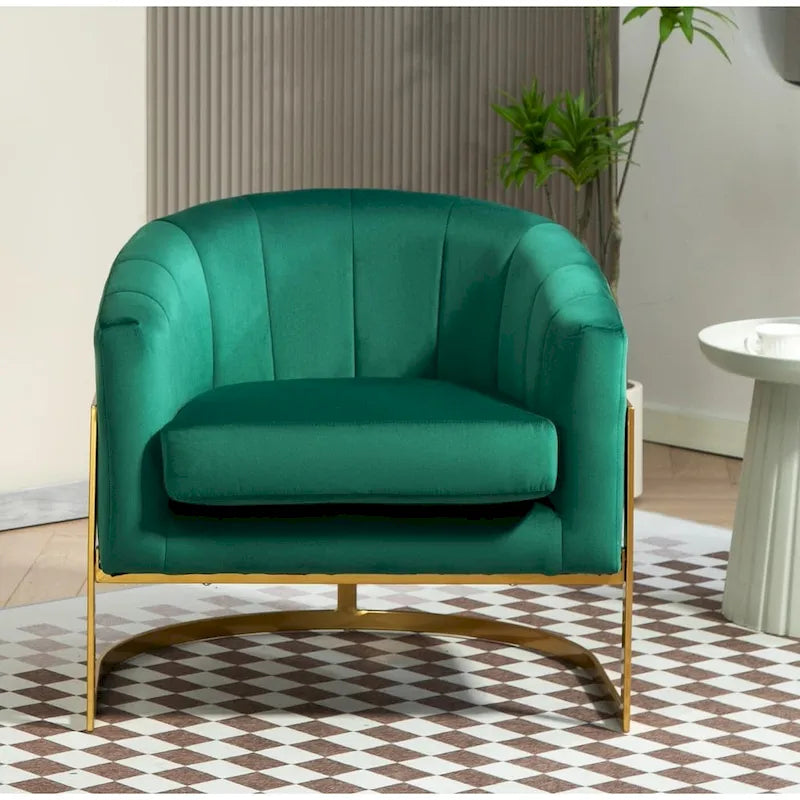 Fauteuil crapaud en velours avec piètement en métal doré