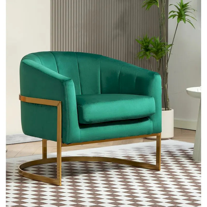 Fauteuil crapaud en velours avec piètement en métal doré