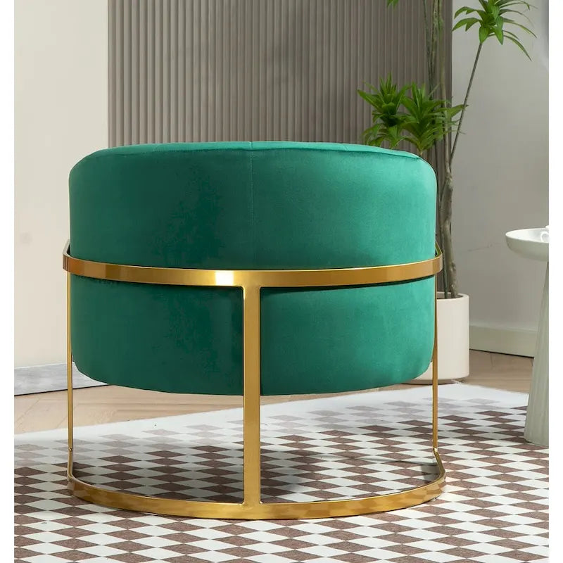 Fauteuil crapaud en velours avec piètement en métal doré